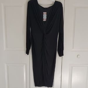 Deep V Black Plus-sized Dress